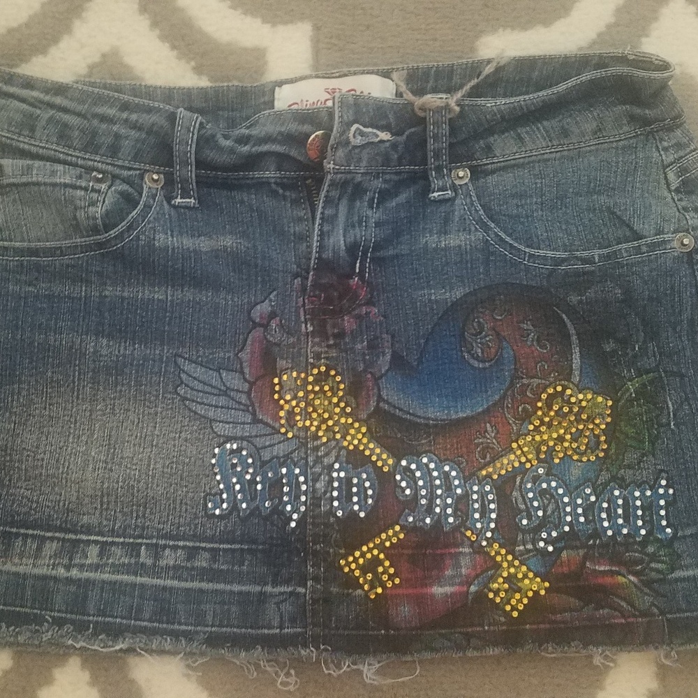 printed denim skirt